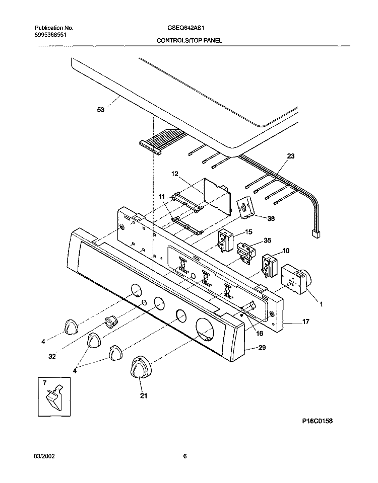 CONTROL PANEL Diagram and Parts List for GSEQ642AS1  Frigidaire Dryer