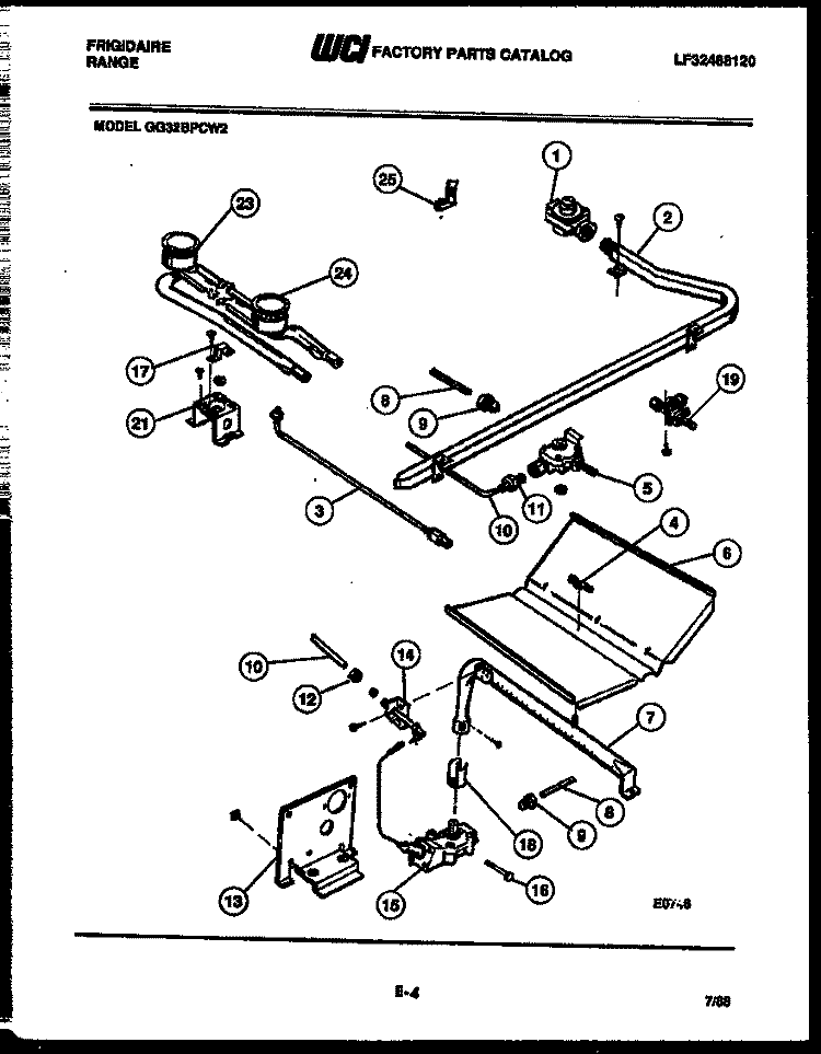 BURNER, MANIFOLD AND GAS CONTROL Diagram and Parts List for GG32BPCW2  Frigidaire Range