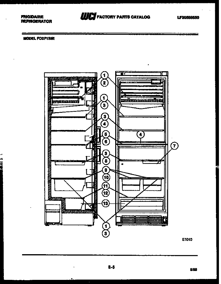 SHELVES AND SUPPORTS Diagram and Parts List for FCDF135E  Frigidaire Refrigerator