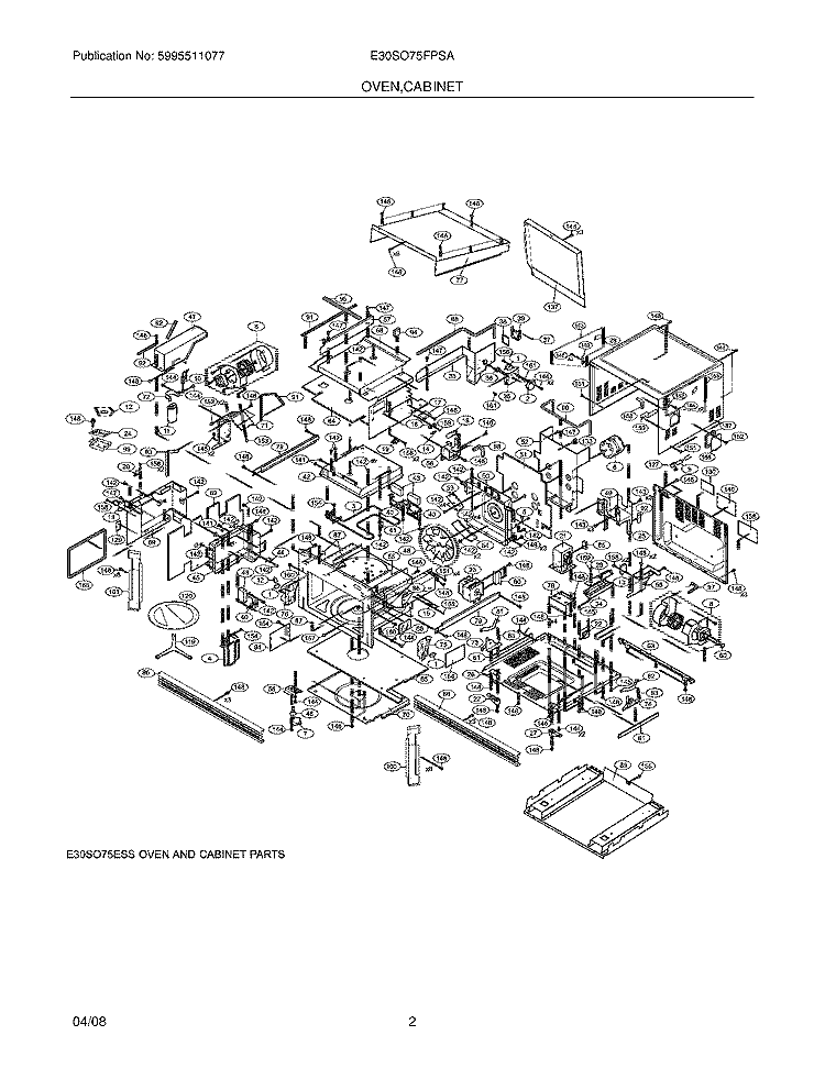 OVEN / CABINET Diagram and Parts List for E30SO75FPSA  Electrolux Microwave