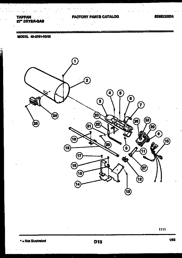 BURNER, IGNITER AND VALVE Diagram and Parts List for 49-2751-00-02  Tappan Dryer
