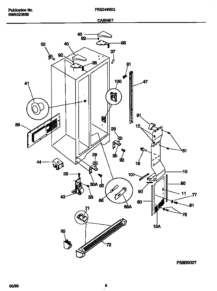 CABINET Diagram and Parts List for FRS24WSGW3  Frigidaire Refrigerator