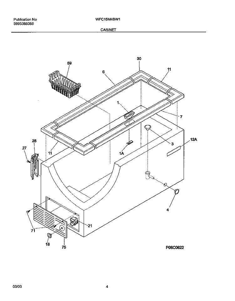 CABINET Diagram and Parts List for WFC15M4BW1  Westinghouse Freezer