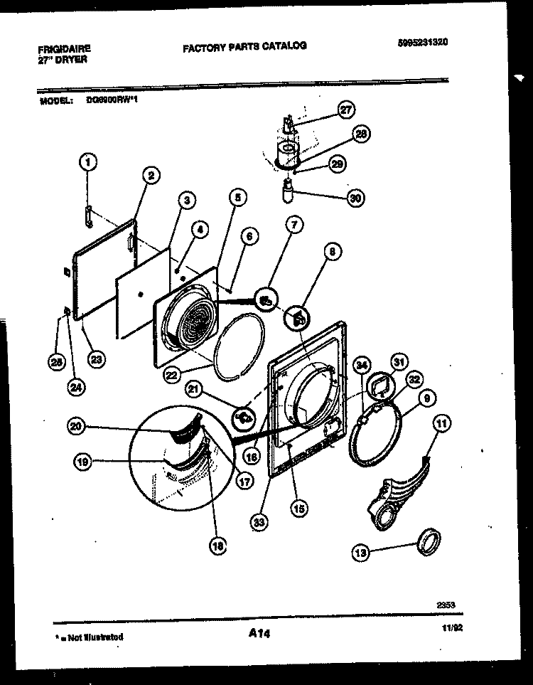 DOOR PARTS Diagram and Parts List for DG6900RW1  Frigidaire Dryer