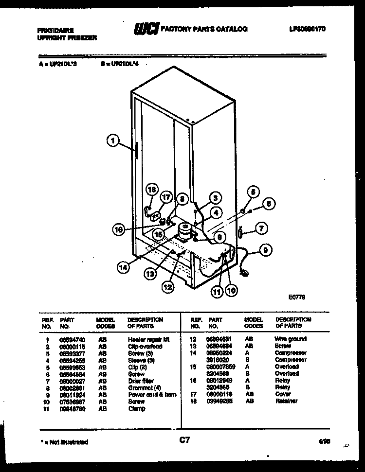 SYSTEM PARTS Diagram and Parts List for UF21DL3  Frigidaire Freezer