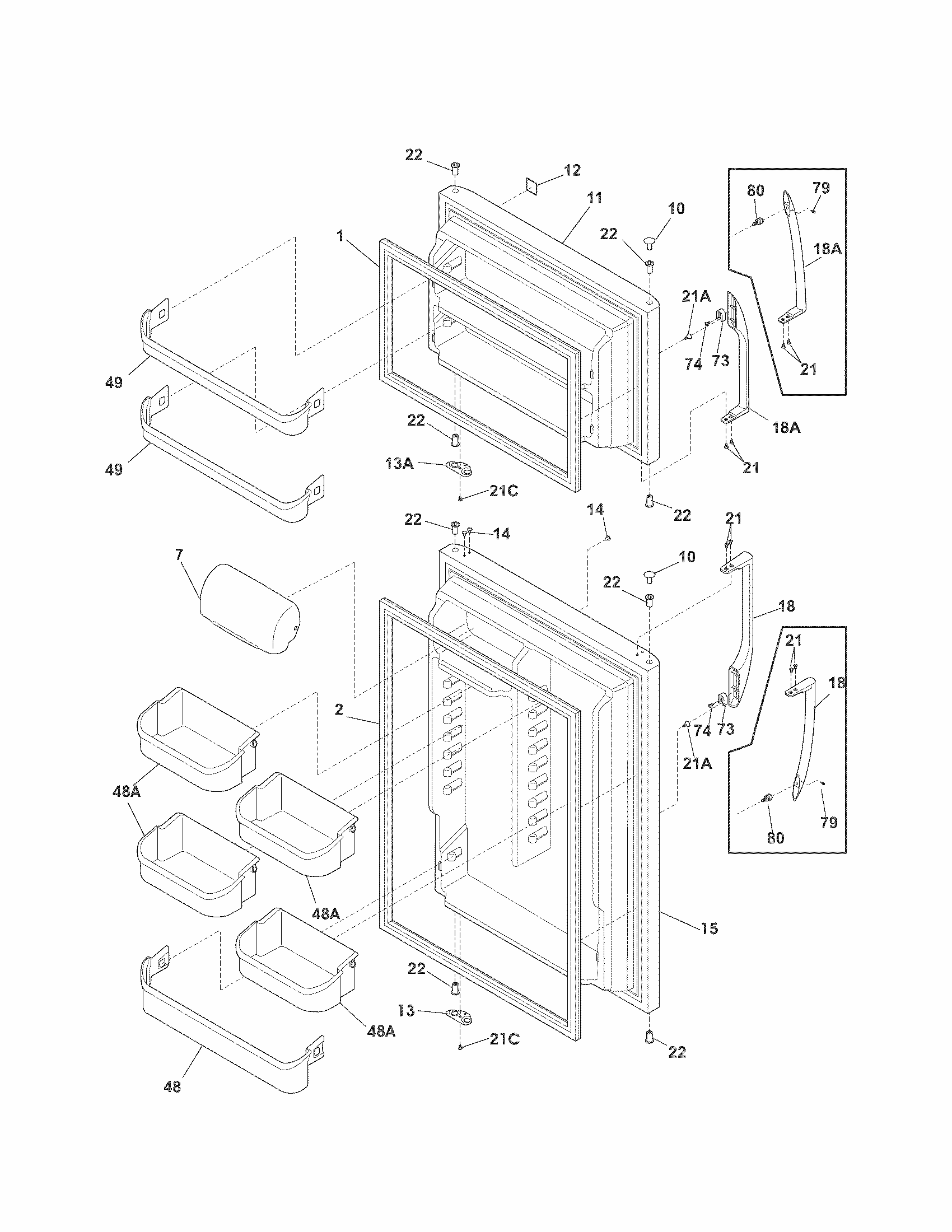 Doors Diagram and Parts List for 25378823012  Kenmore Refrigerator