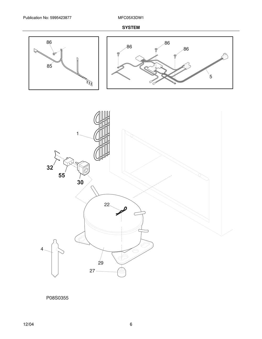 System Diagram and Parts List for MFC05X3DW1  Frigidaire Freezer