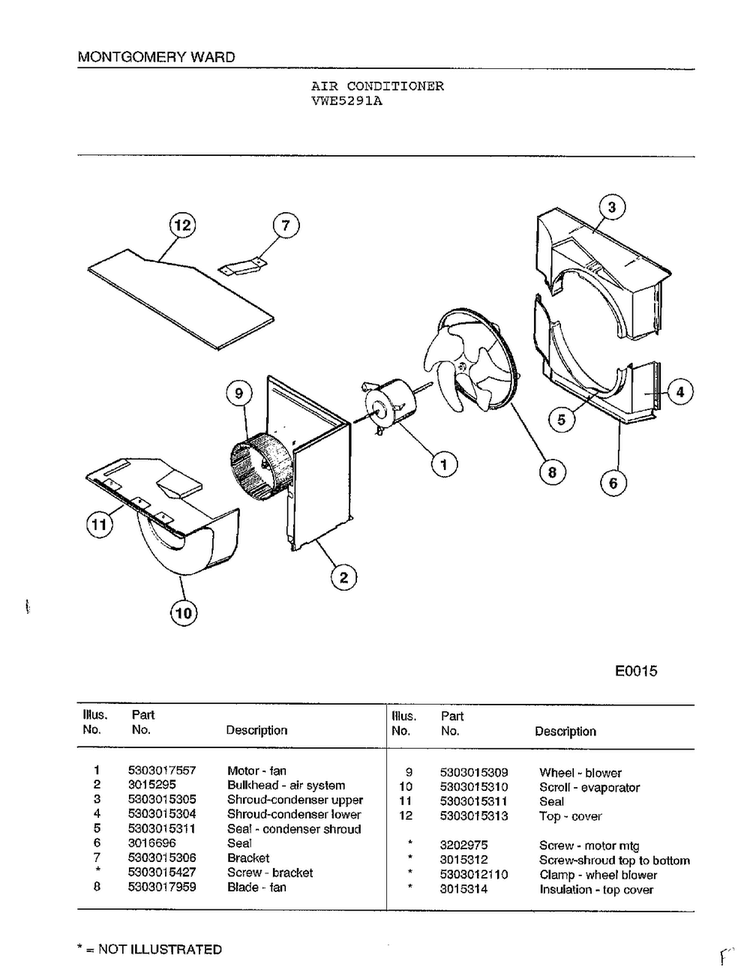 Air Conditioner Page 5 Diagram and Parts List for 5291A  Frigidaire Air Conditioner