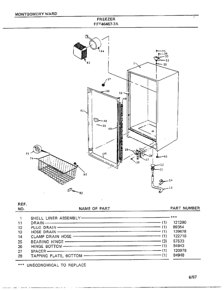 Freezer Page 5 Diagram and Parts List for 46467A-7  Frigidaire Freezer