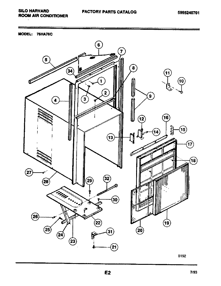 WRAPPER Diagram and Parts List for 76HA76C  Frigidaire Air Conditioner