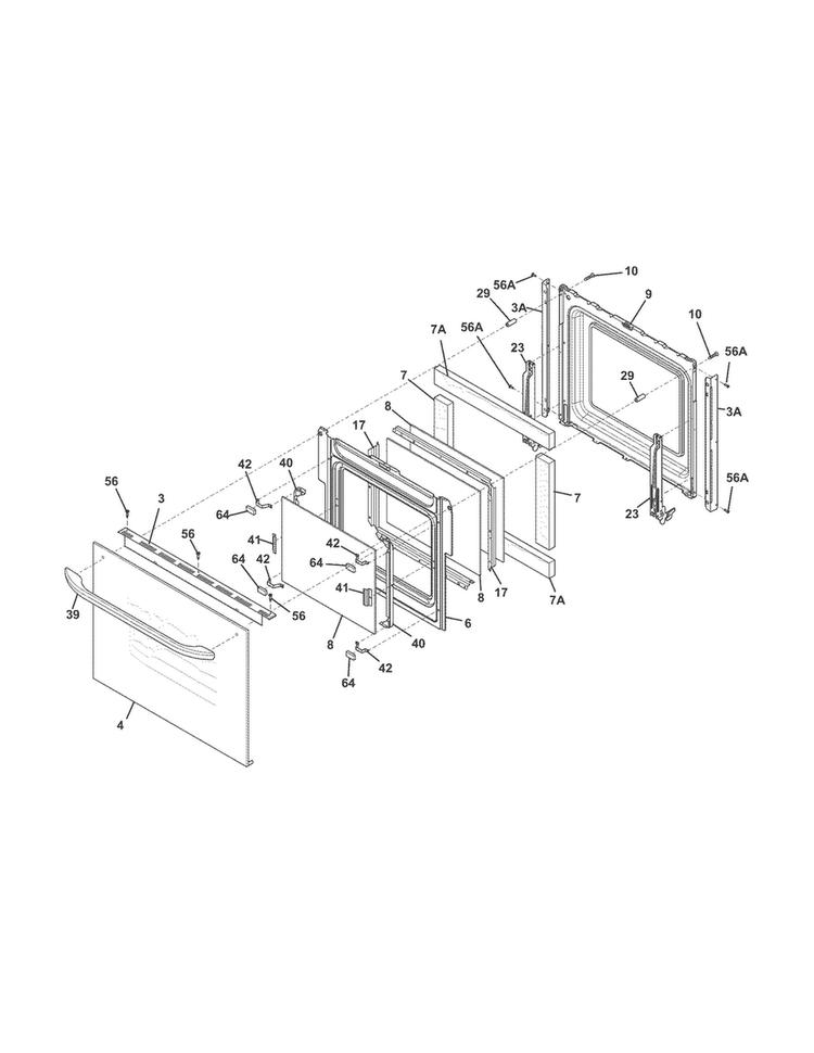 Door Diagram and Parts List for FFEW2725PBA  Frigidaire Wall Oven