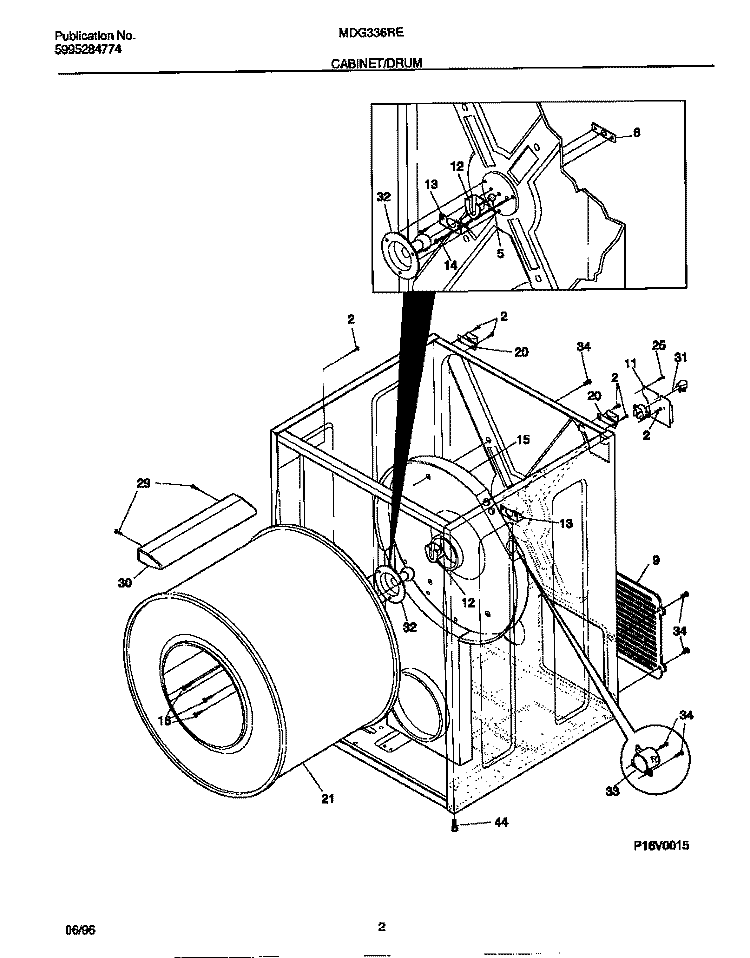 CABINET / DRUM Diagram and Parts List for MDG336RES0  Frigidaire Dryer