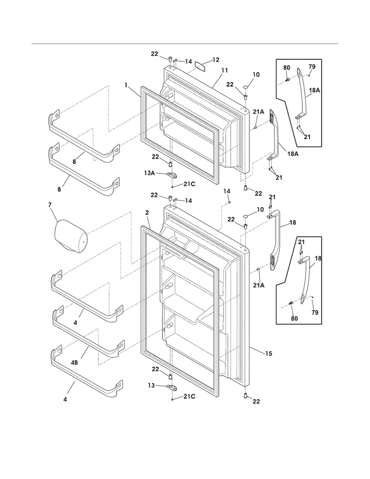 Doors Diagram and Parts List for NFTR18X4LW8  Frigidaire Refrigerator