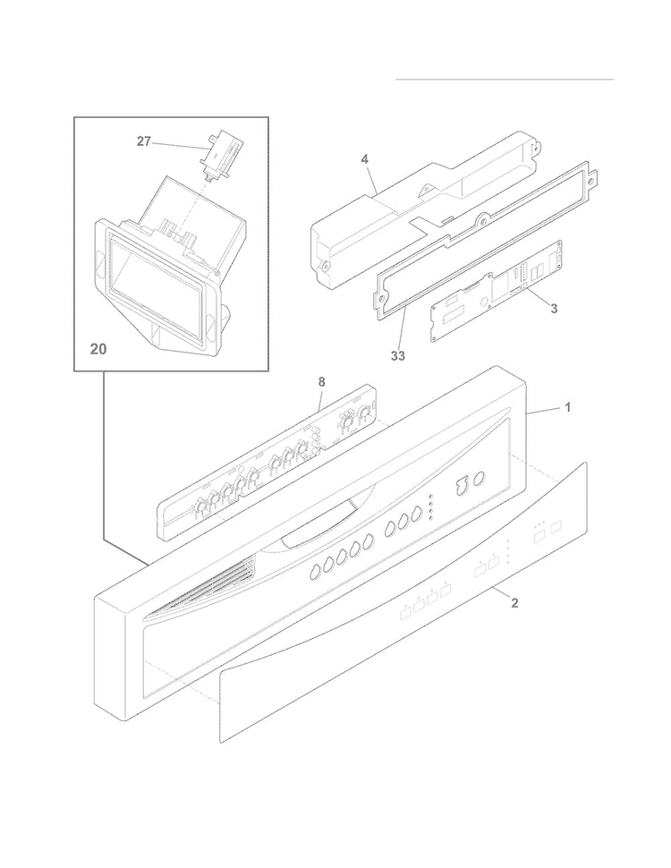 Control Panel Diagram and Parts List for FFBD2408NQ0A  Frigidaire Dishwasher