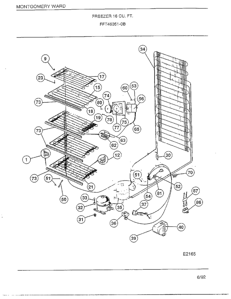 Freezer 16 Cubic Feet Page 5 Diagram and Parts List for 46351-0B  Frigidaire Freezer