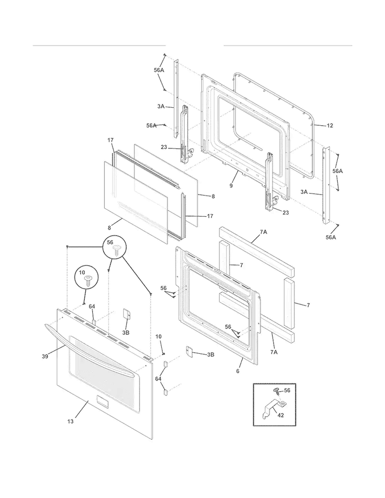 Door Diagram and Parts List for FGGS3045KFE  Frigidaire Range