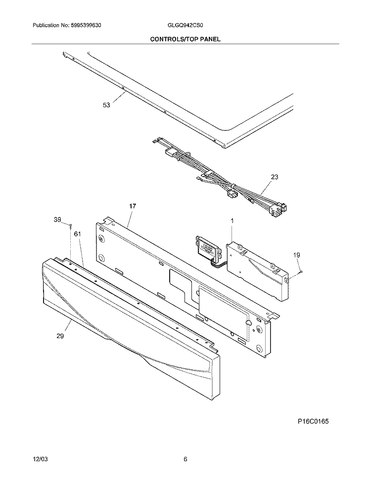 CONTROLS / TOP PANEL Diagram and Parts List for GLGQ942CS0  Frigidaire Dryer