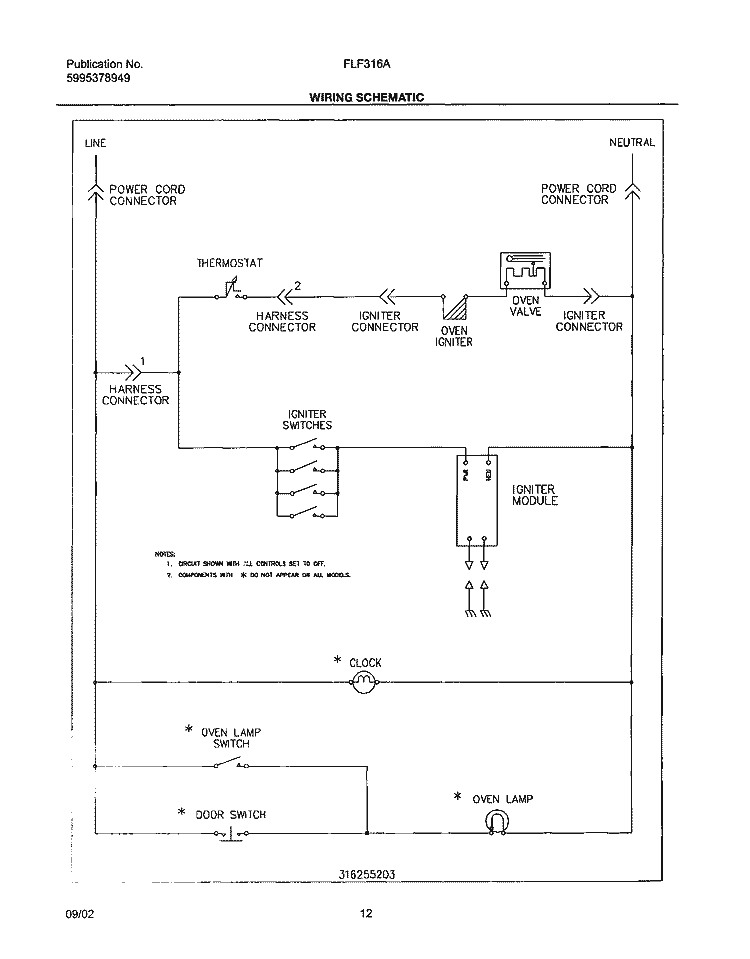 WIRING SCHEMATIC Diagram and Parts List for FLF316AQB  Frigidaire Range