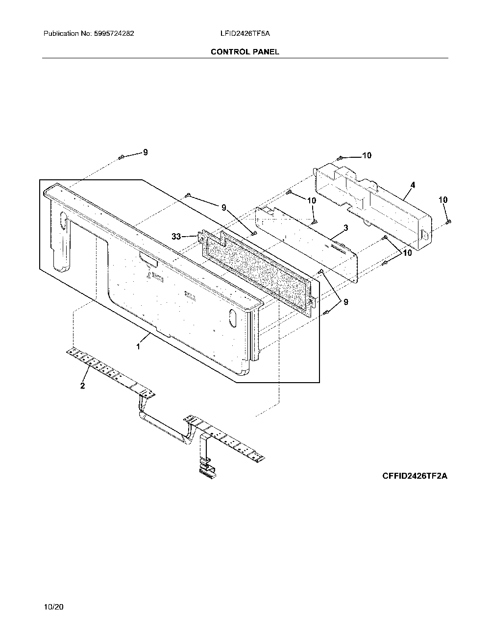 Control panel Diagram and Parts List for LFID2426TF5A  Frigidaire Dishwasher
