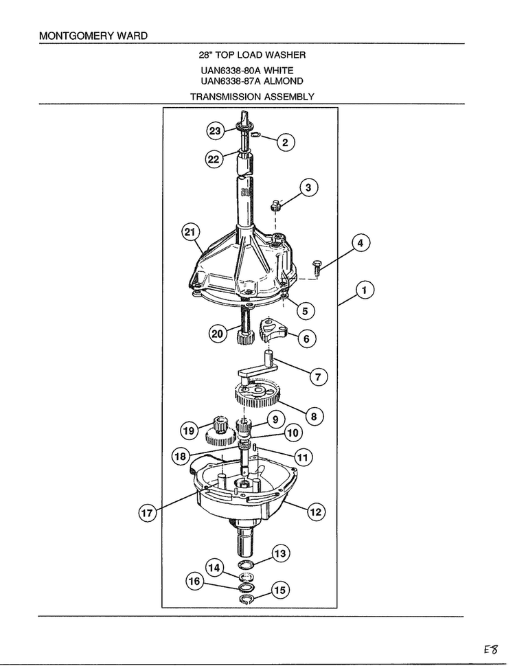 Transmission Assembly Diagram and Parts List for 6338A  Frigidaire Washer