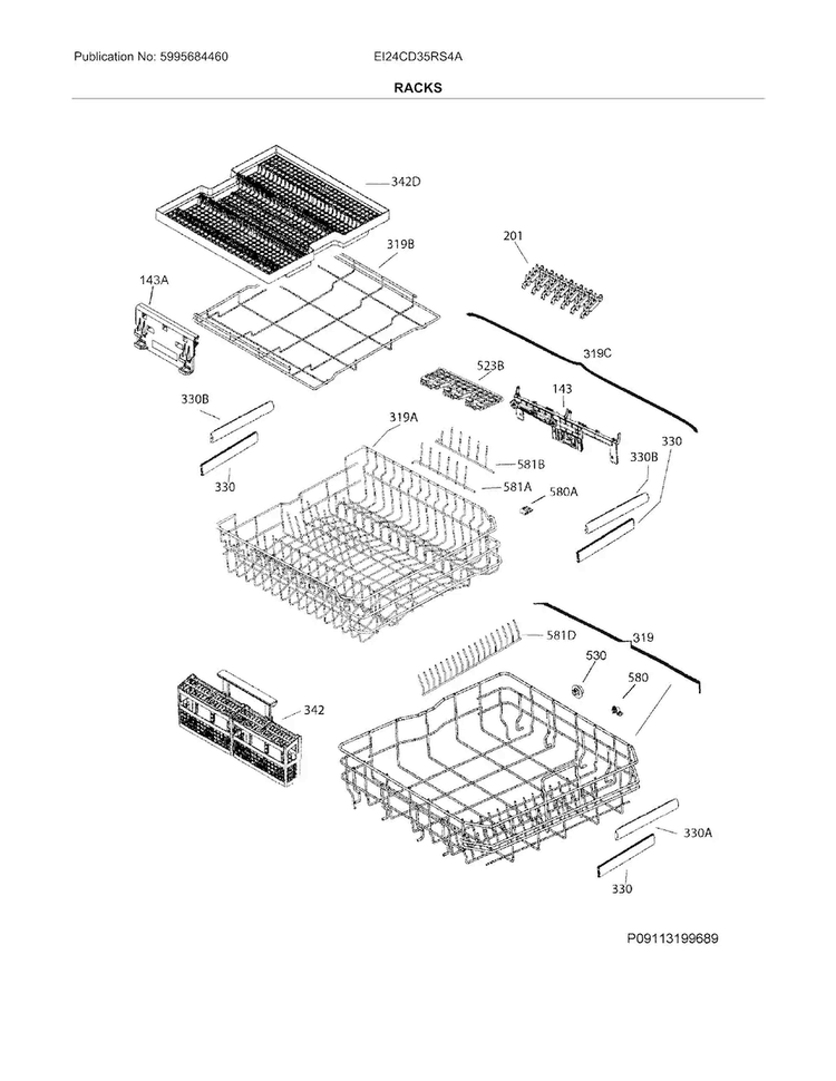 Racks Diagram and Parts List for EI24CD35RS4A  Electrolux Dishwasher