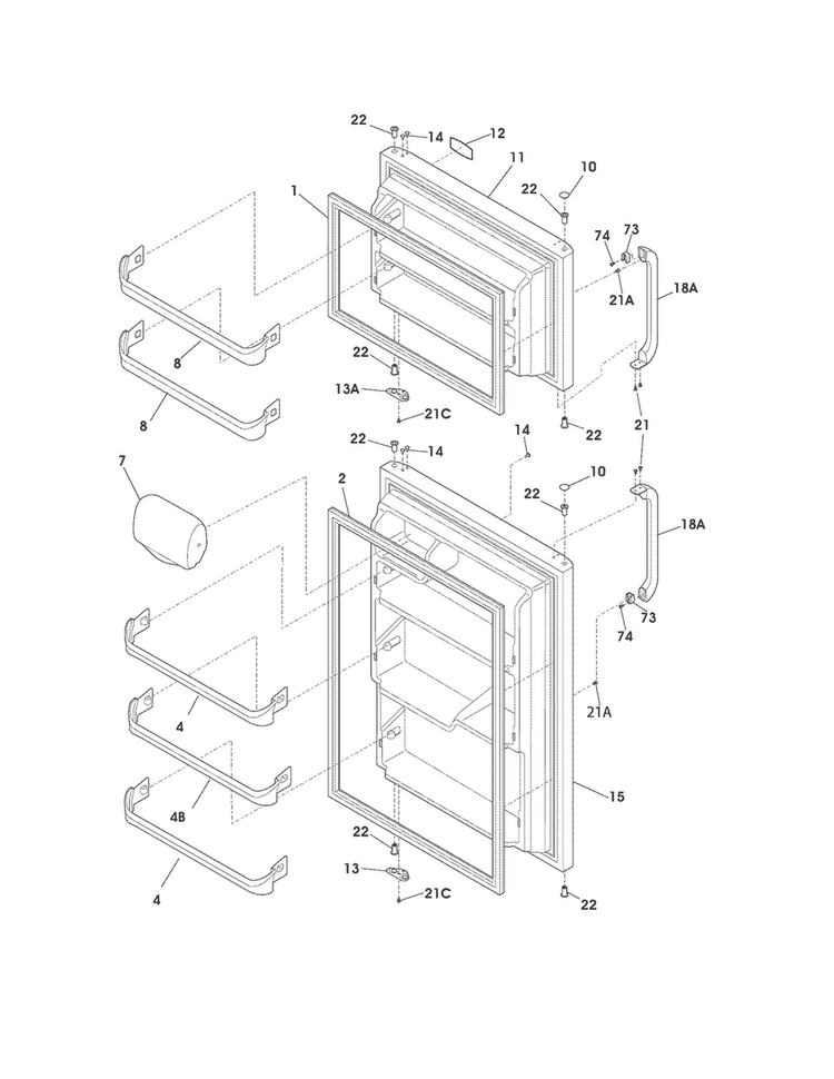 Doors Diagram and Parts List for FRT18G2NW8  Frigidaire Refrigerator