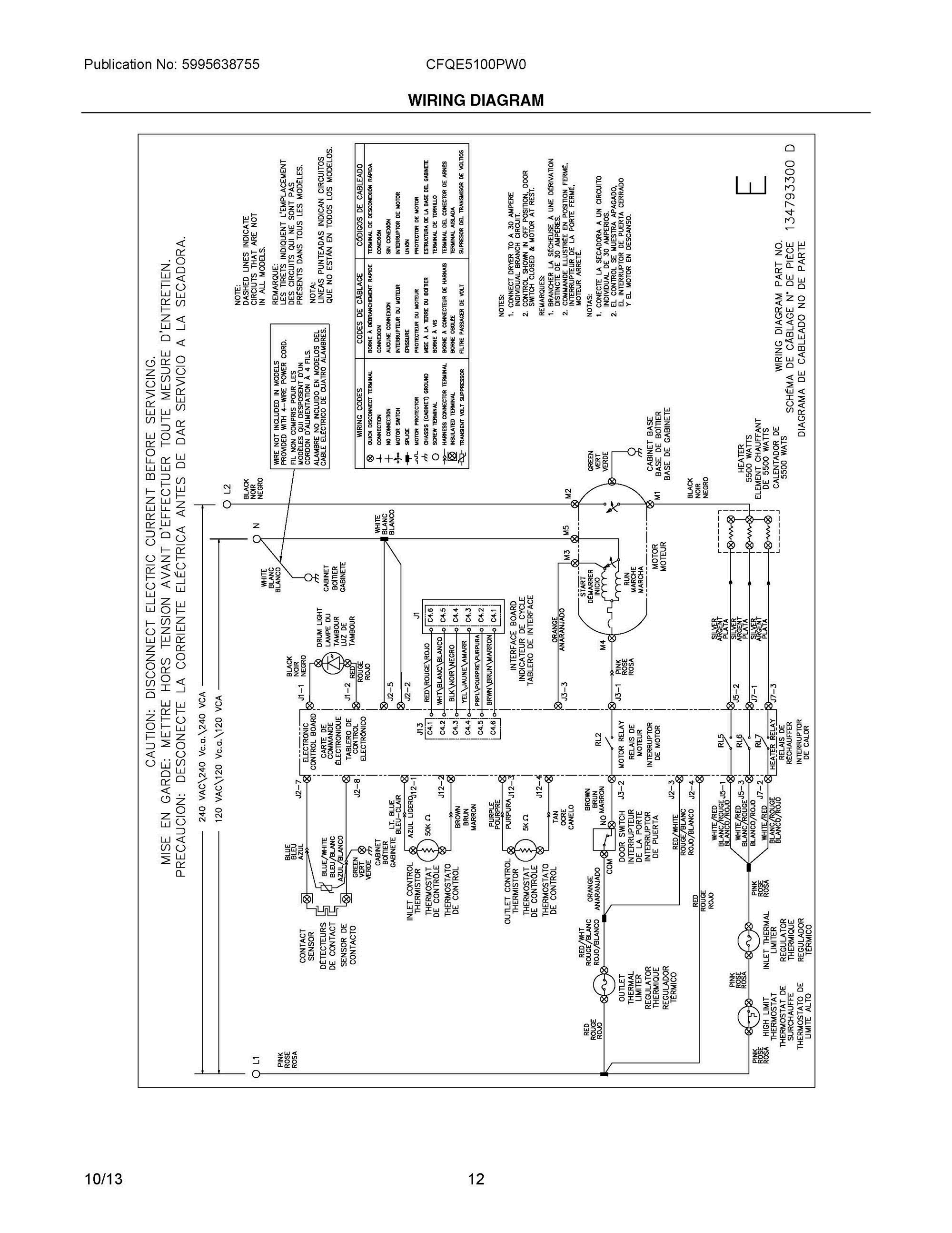 07 - WIRING DIAGRAM Diagram and Parts List for CFQE5100PW0  Frigidaire Dryer