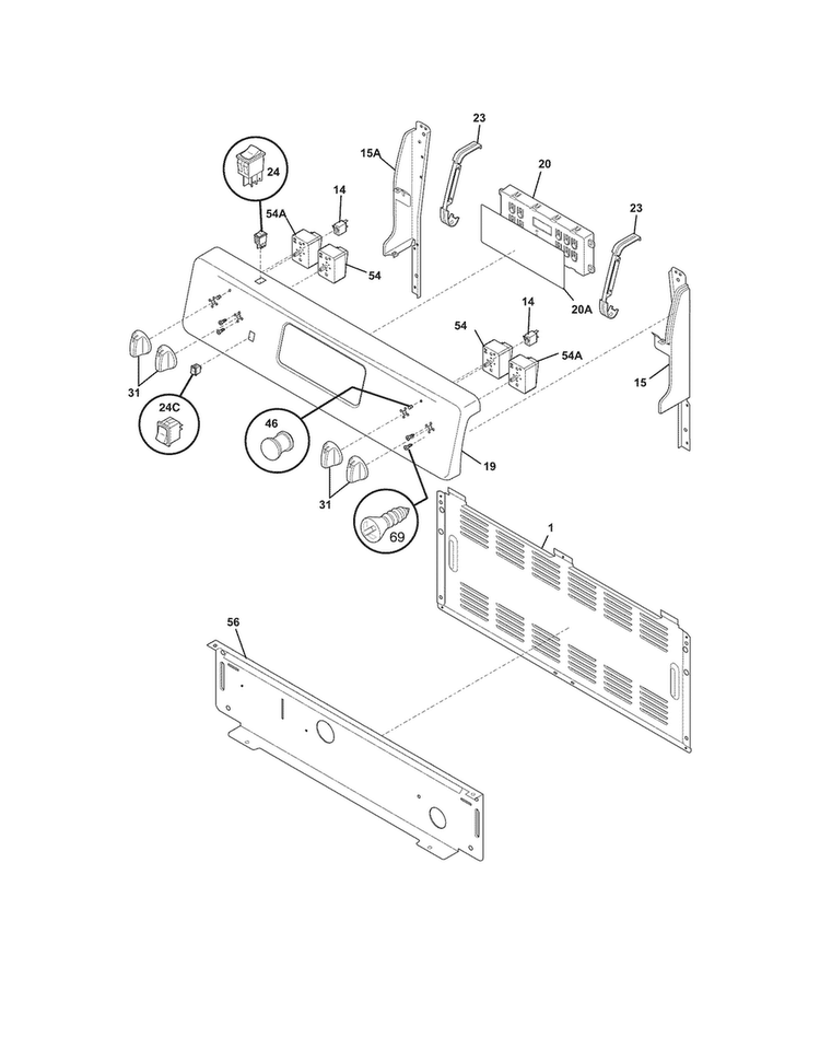 Backguard Diagram and Parts List for LFEF3016NSA  Frigidaire Range