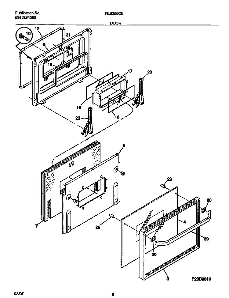 DOOR Diagram and Parts List for FEB386CETC  Frigidaire Wall Oven