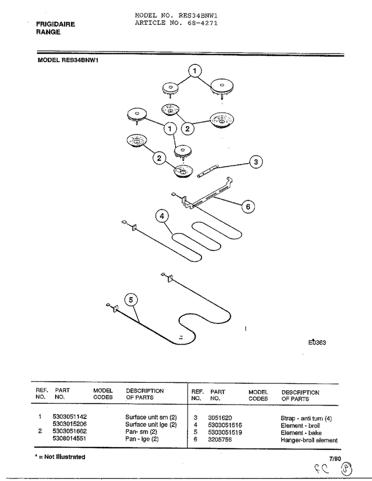 Frigidaire Range Page 4 Diagram and Parts List for 4271  Frigidaire Range