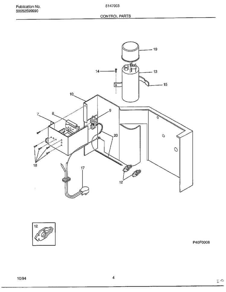 Control Parts Diagram and Parts List for 5147003  Frigidaire Air Conditioner