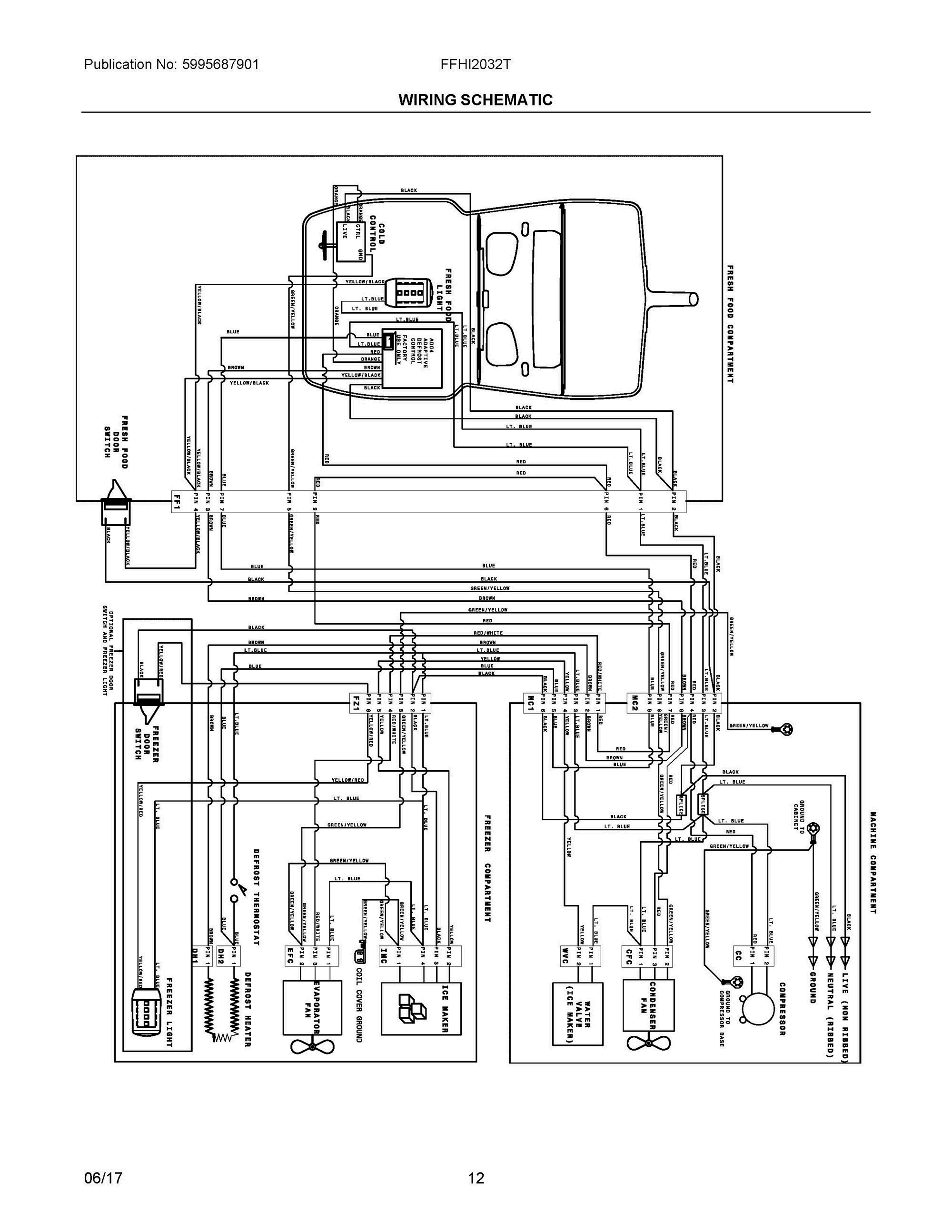 07 - WIRING SCHEMATIC Diagram and Parts List for FFHI2032TE0  Frigidaire Refrigerator