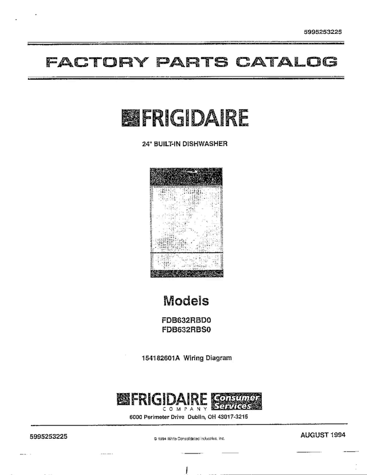 24" Built In Dishwasher/ Front Cover Diagram and Parts List for 763  Frigidaire Dishwasher