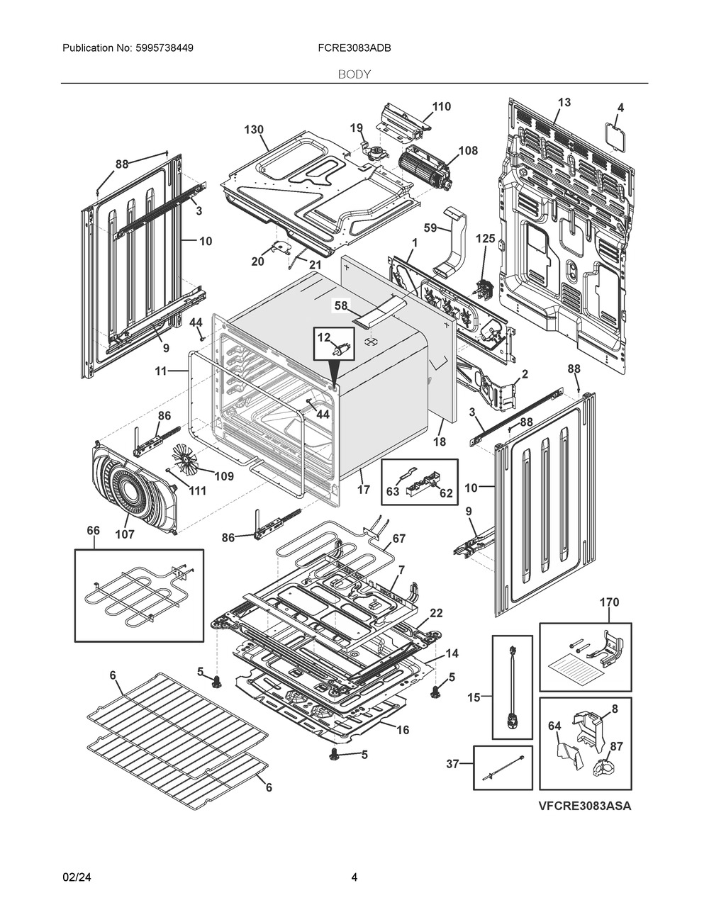 Body Diagram and Parts List for FCRE3083ADB  Frigidaire Range