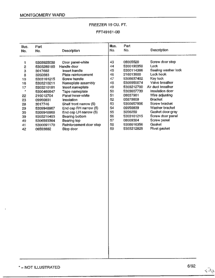 Freezer 19 Cubic Feet Page 2 Diagram and Parts List for 49161-0B  Frigidaire Freezer