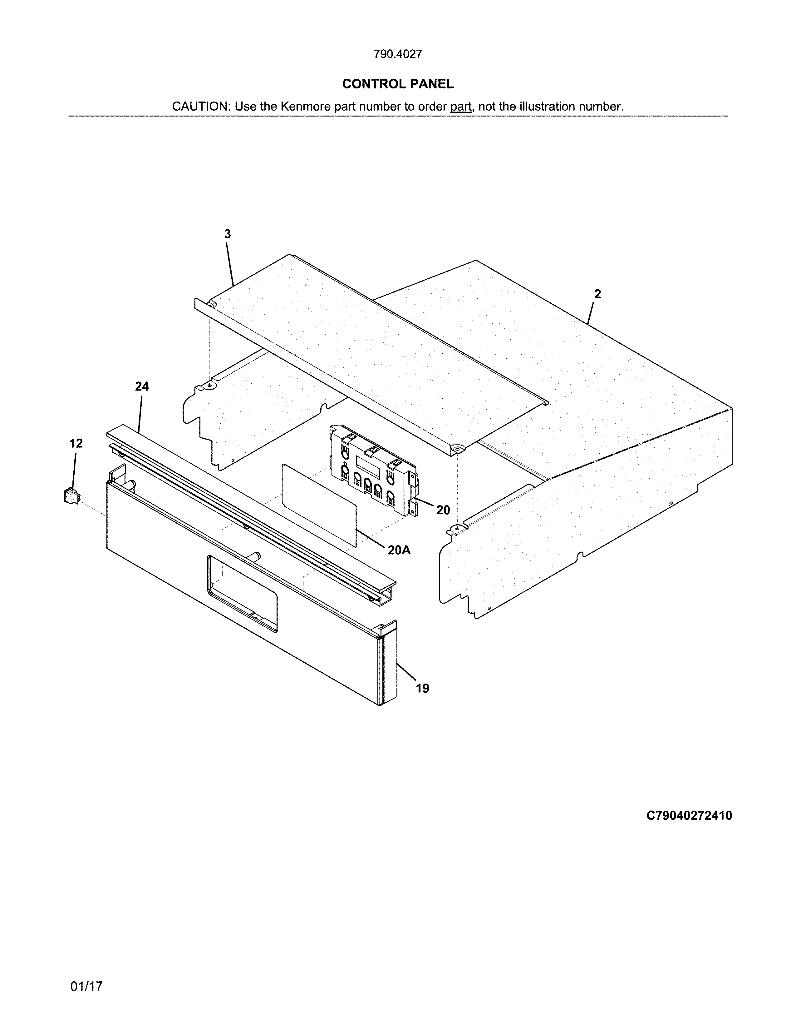 Control Panel Diagram and Parts List for 79040279411  Kenmore Wall Oven