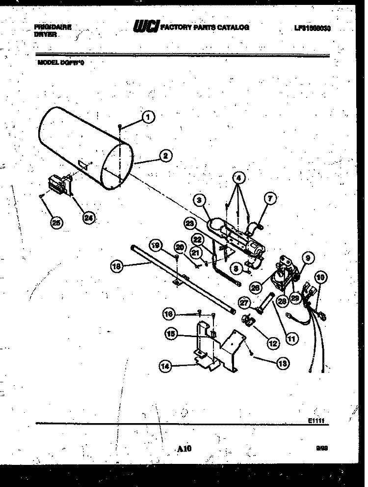 BURNER, IGNITER AND VALVE Diagram and Parts List for DGFW0  Frigidaire Dryer