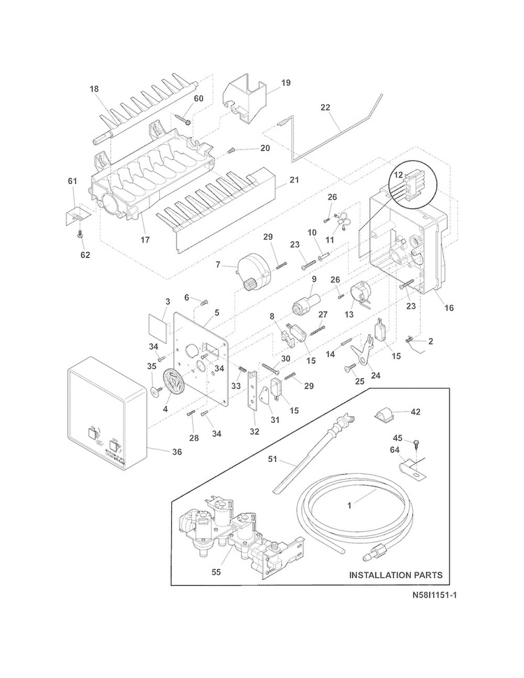 Ice Maker Diagram and Parts List for DGUS2645LF4  Frigidaire Refrigerator
