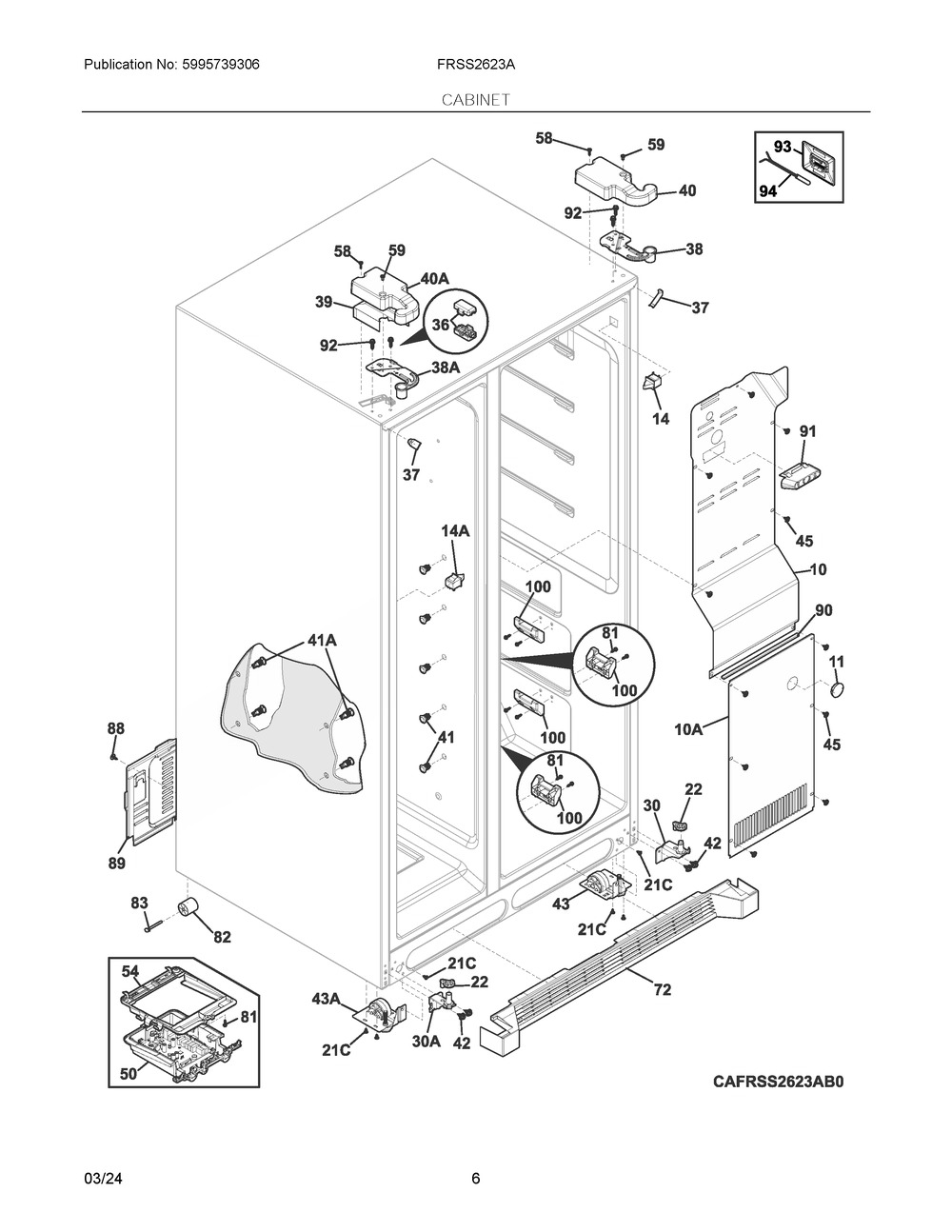Cabinet Diagram and Parts List for FRSS2623AD8  Frigidaire Refrigerator
