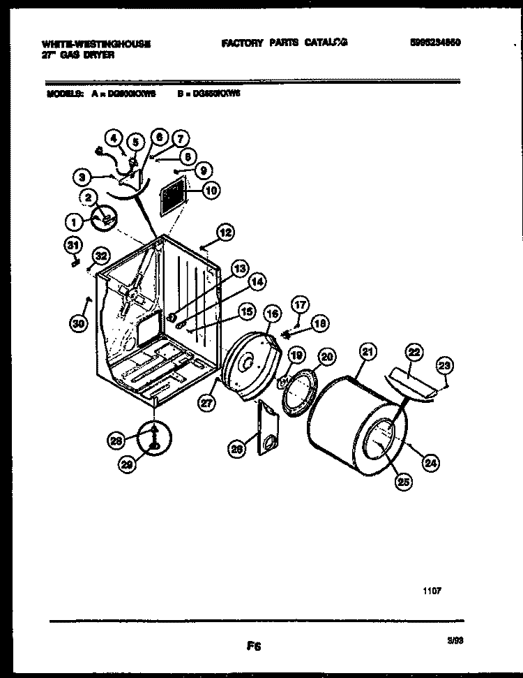 CABINET AND COMPONENT PARTS Diagram and Parts List for DG800KXW6  Frigidaire Dryer