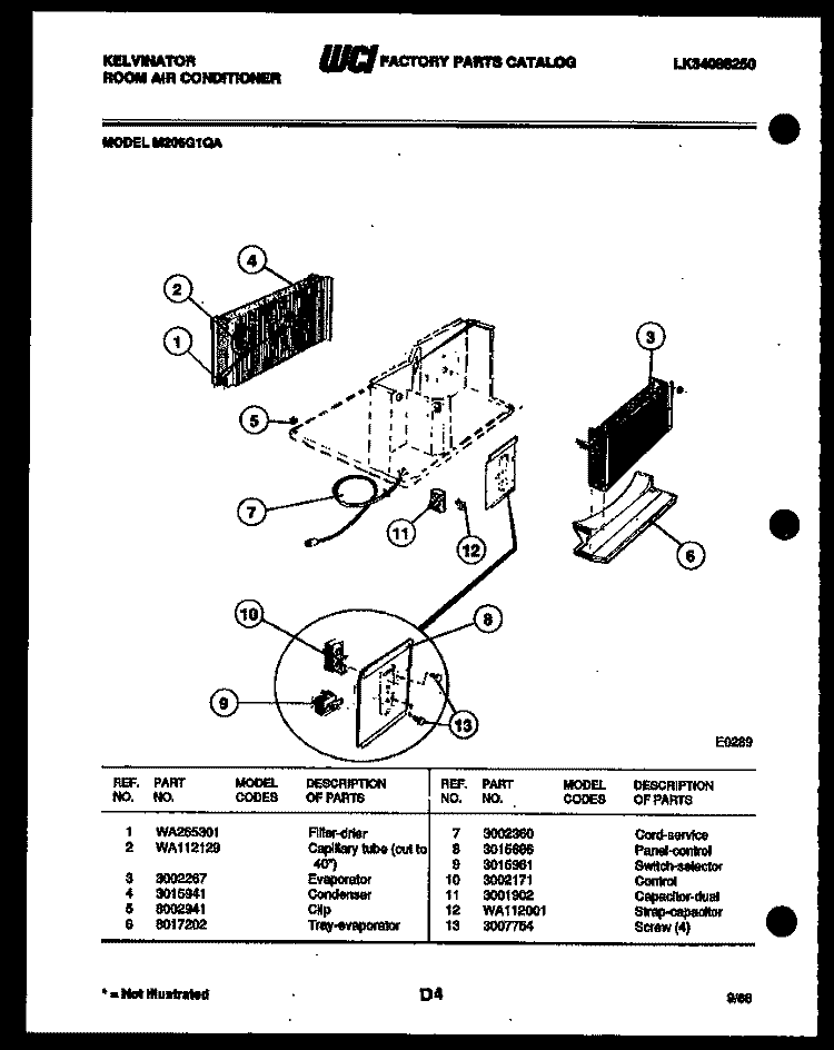 ELECTRICAL PARTS Diagram and Parts List for M205G1QA  Kelvinator Air Conditioner