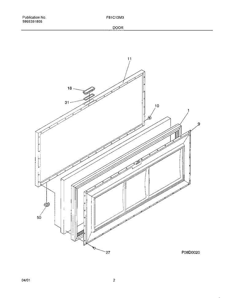 DOOR Diagram and Parts List for F81C13M3W1  Frigidaire Freezer
