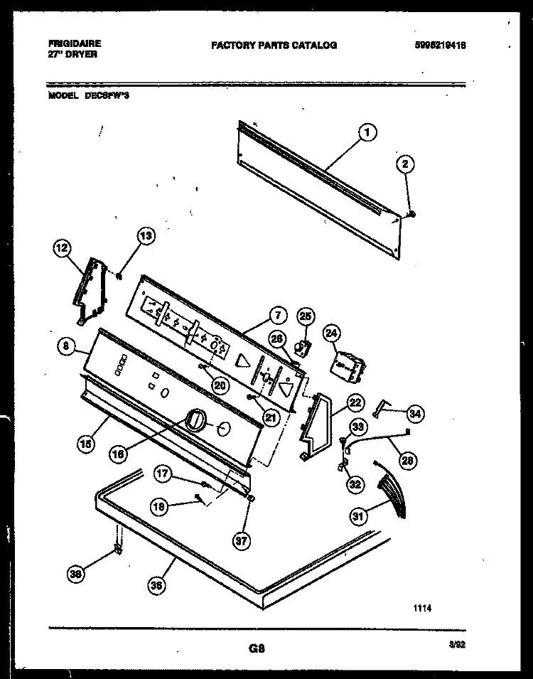 CONSOLE AND CONTROL PARTS Diagram and Parts List for DECSFW3  Frigidaire Dryer