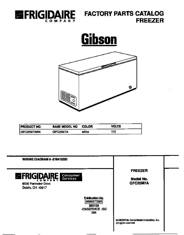 COVER Diagram and Parts List for GFC25M7AW4  Gibson Freezer
