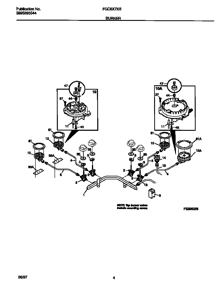 BURNER Diagram and Parts List for FGC6X7XESC  Frigidaire Cooktop