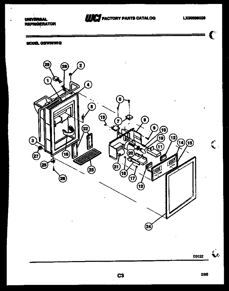 ICE DOOR, DISPENSER AND WATER TANK Diagram and Parts List for GSIW36AH2  Frigidaire Refrigerator