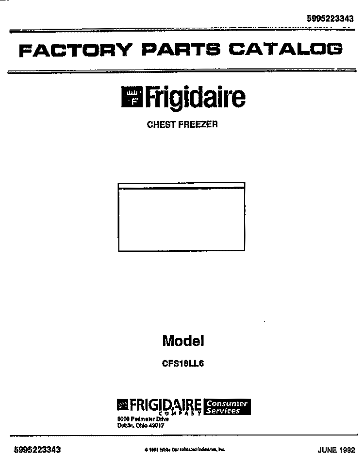 COVER Diagram and Parts List for CFS18LL6  Frigidaire Freezer