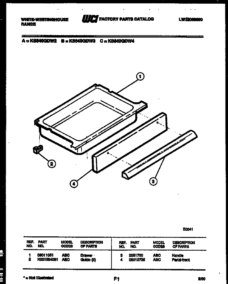DRAWER PARTS Diagram and Parts List for KS540GDW3  Frigidaire Range