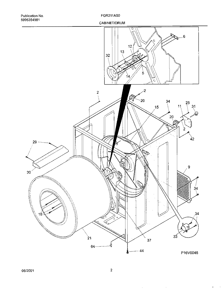 DRY CAB, HEATER Diagram and Parts List for FGR211AS0  Frigidaire Dryer