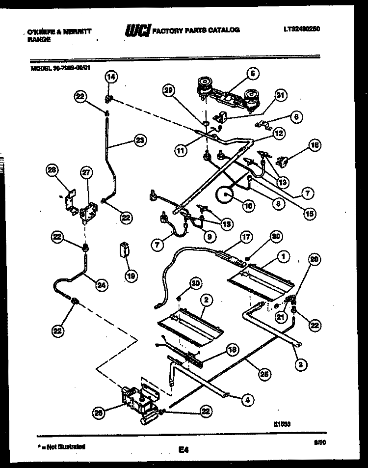 BURNER, MANIFOLD AND GAS CONTROL Diagram and Parts List for 30-7989-23-01  Tappan Range